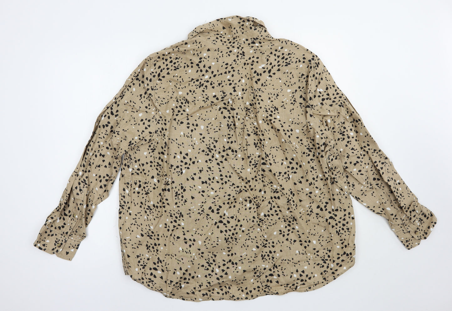 Marks and Spencer Womens Beige Animal Print Linen Basic Button-Up Size 20 Collared