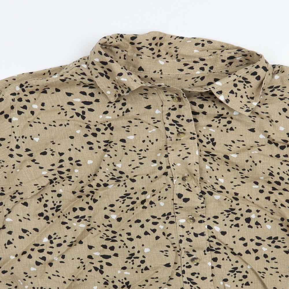 Marks and Spencer Womens Beige Animal Print Linen Basic Button-Up Size 20 Collared