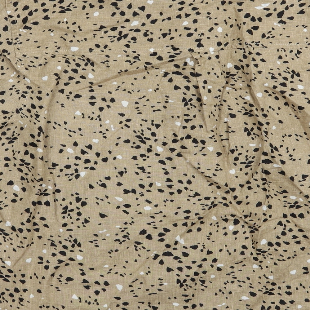Marks and Spencer Womens Beige Animal Print Linen Basic Button-Up Size 20 Collared