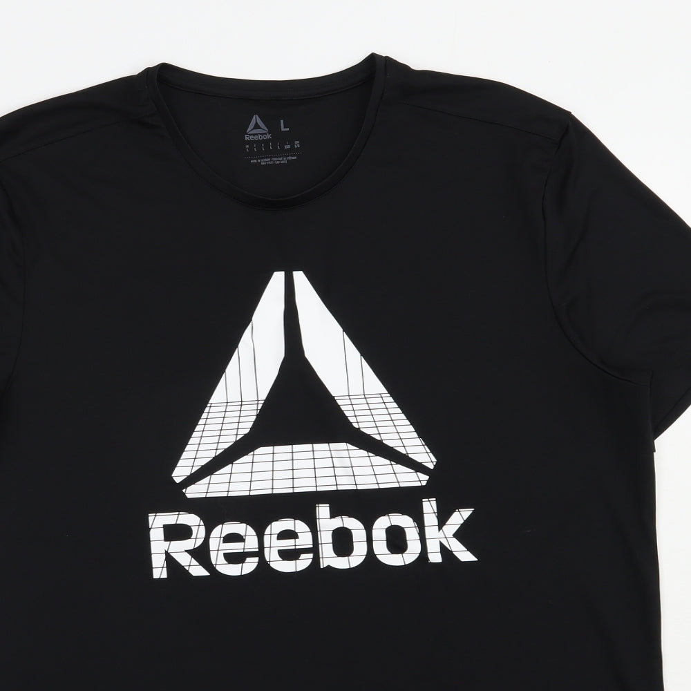 Reebok Mens Black  Polyester  T-Shirt Size L Crew Neck