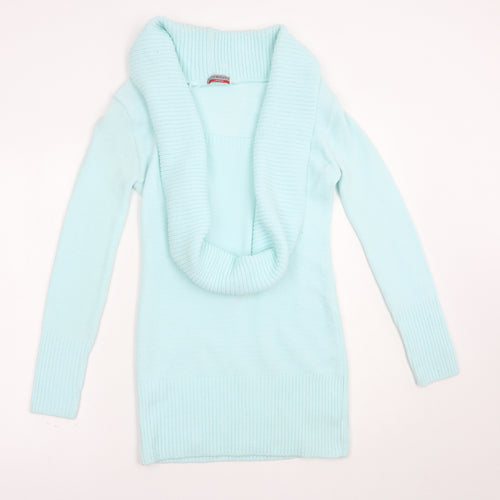 Trinity Womens Blue Collared  Acrylic Henley Jumper Size 8