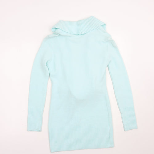 Trinity Womens Blue Collared  Acrylic Henley Jumper Size 8