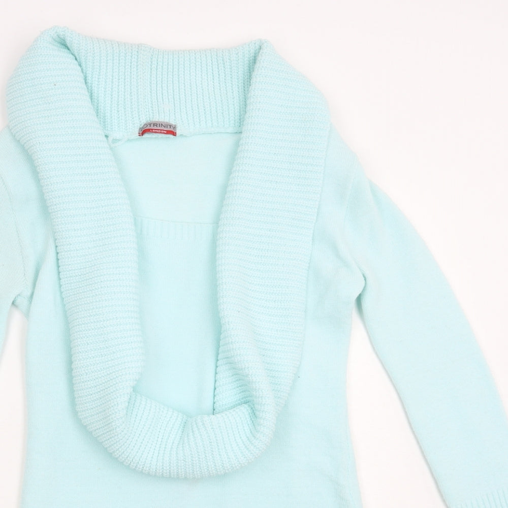 Trinity Womens Blue Collared  Acrylic Henley Jumper Size 8