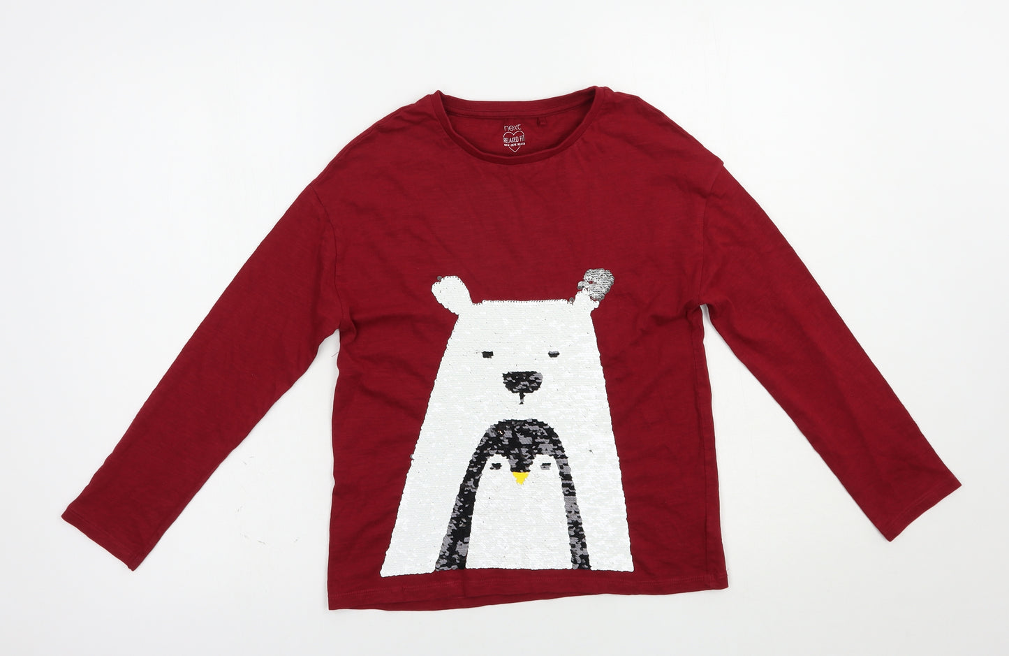 NEXT Girls Red  Cotton Pullover T-Shirt Size 10 Years Crew Neck Pullover - Polar Bear