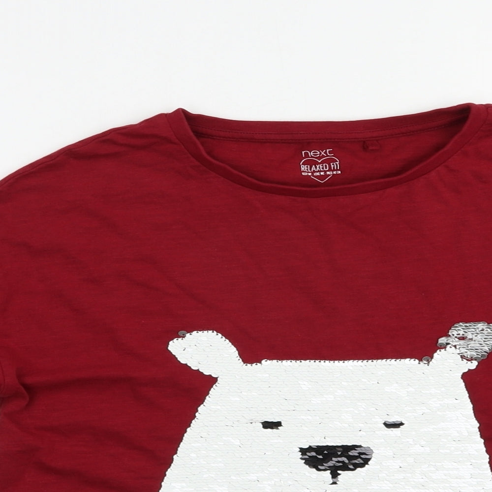 NEXT Girls Red  Cotton Pullover T-Shirt Size 10 Years Crew Neck Pullover - Polar Bear