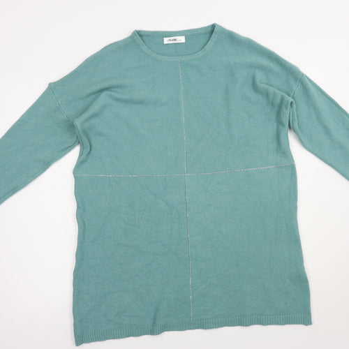 Melody Womens Green Boat Neck  Acrylic Pullover Jumper Size S