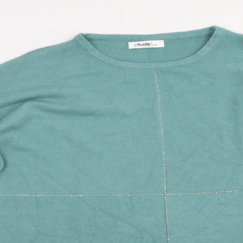 Melody Womens Green Boat Neck  Acrylic Pullover Jumper Size S
