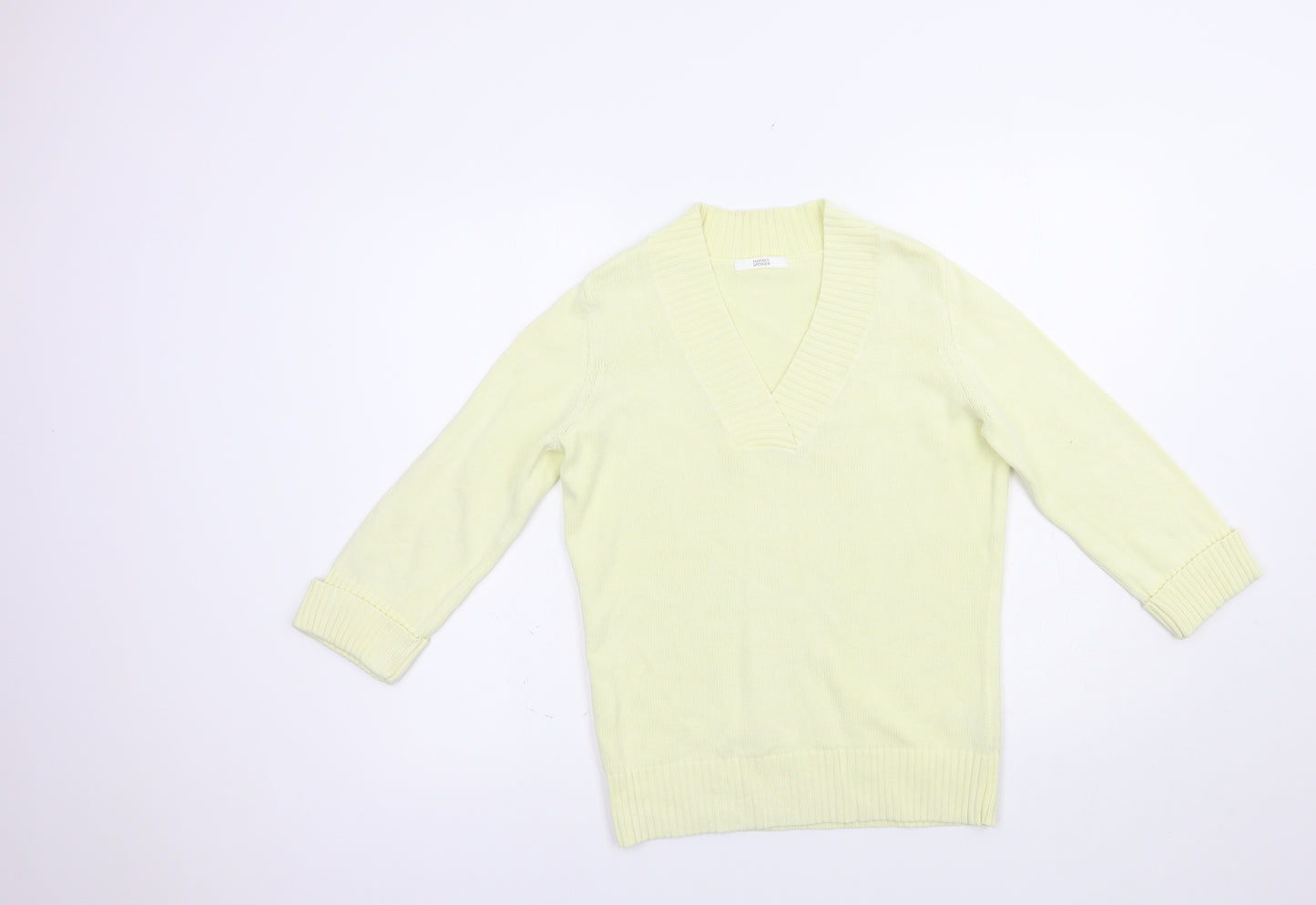 Marks and Spencer Womens Yellow V-Neck  Cotton Pullover Jumper Size 12