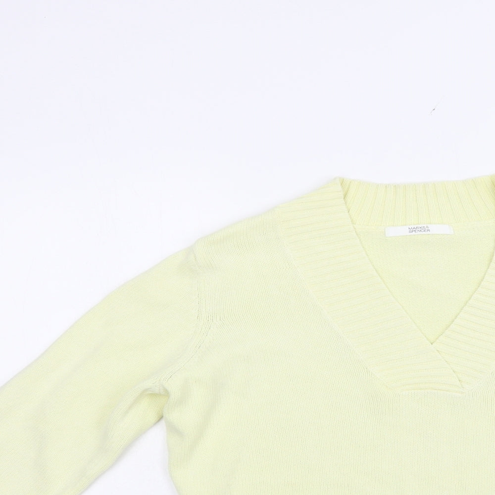 Marks and Spencer Womens Yellow V-Neck  Cotton Pullover Jumper Size 12