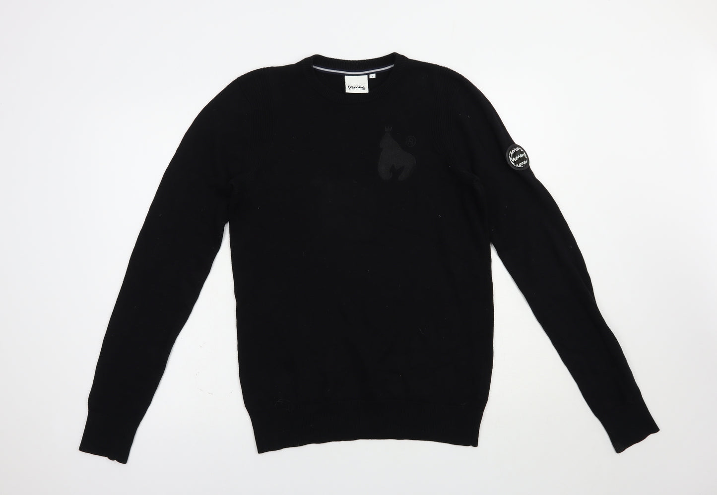 Money Mens Black Crew Neck  Cotton Pullover Jumper Size S