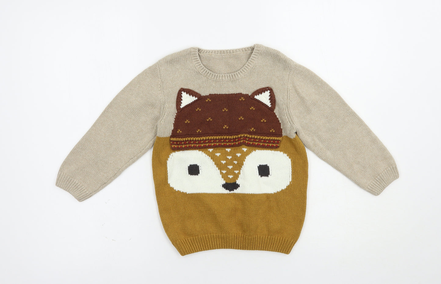 Matalan Girls Beige Crew Neck  Cotton Pullover Jumper Size 5-6 Years  Pullover - Cute Fox