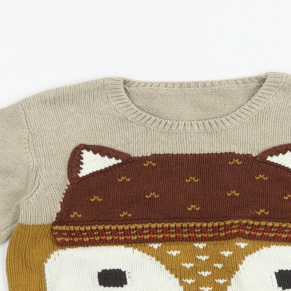 Matalan Girls Beige Crew Neck  Cotton Pullover Jumper Size 5-6 Years  Pullover - Cute Fox