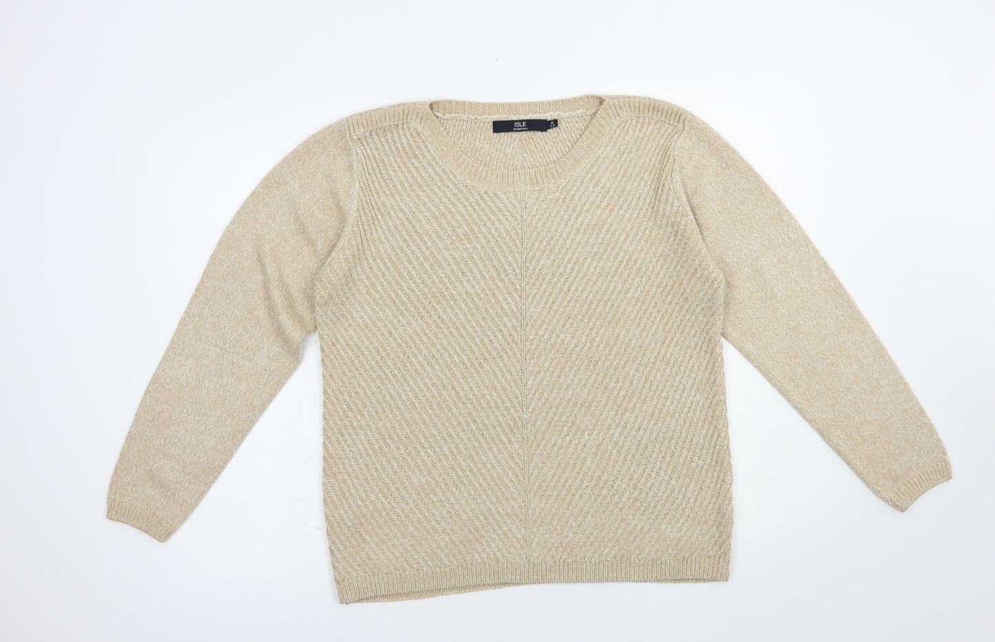 Isle Womens Beige Boat Neck  Acrylic Pullover Jumper Size 14