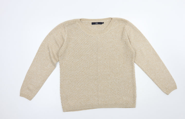 Isle Womens Beige Boat Neck  Acrylic Pullover Jumper Size 14