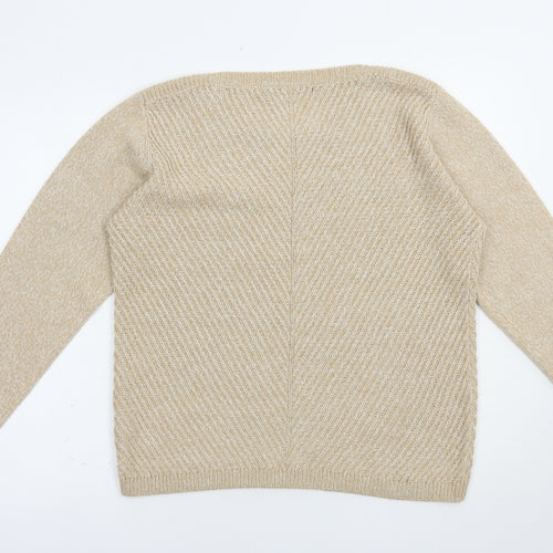 Isle Womens Beige Boat Neck  Acrylic Pullover Jumper Size 14