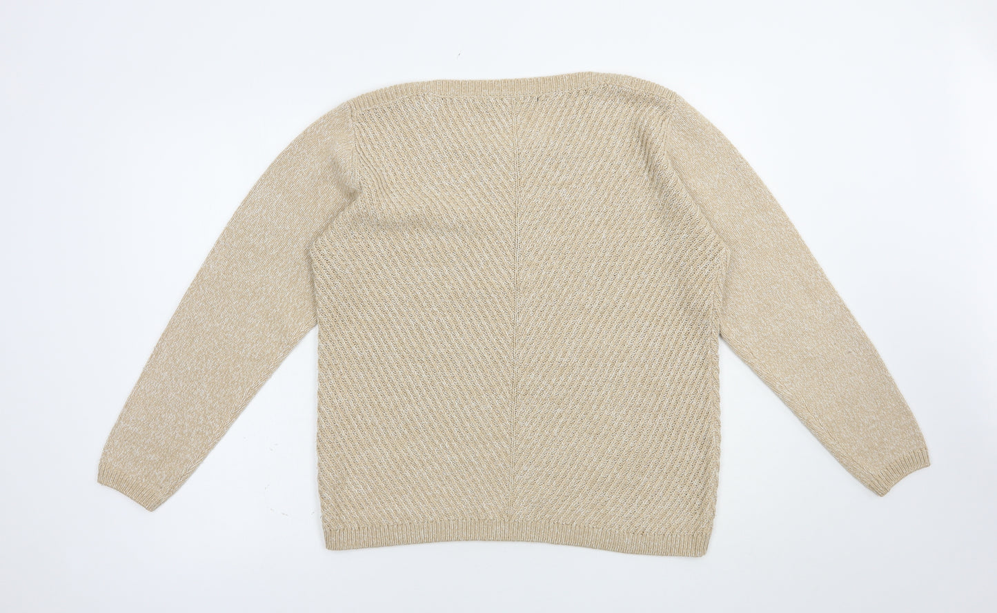 Isle Womens Beige Boat Neck  Acrylic Pullover Jumper Size 14