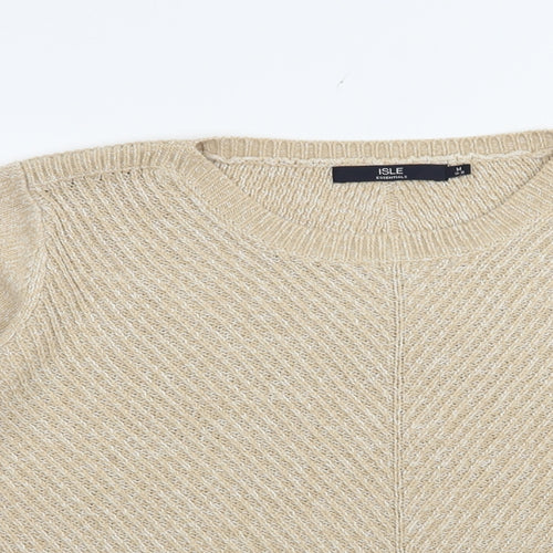 Isle Womens Beige Boat Neck  Acrylic Pullover Jumper Size 14