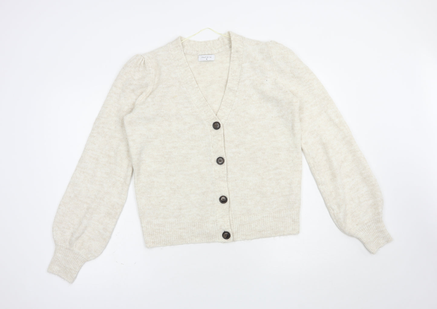 Papaya Womens Beige V-Neck  Acrylic Cardigan Jumper Size M