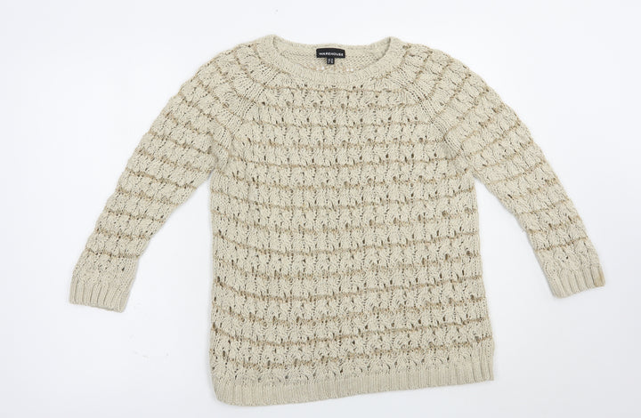 Warehouse Womens Beige Boat Neck Cotton Pullover Jumper Size 14