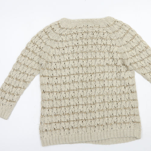 Warehouse Womens Beige Boat Neck  Cotton Pullover Jumper Size 14
