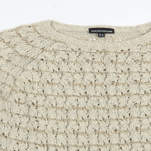Warehouse Womens Beige Boat Neck  Cotton Pullover Jumper Size 14