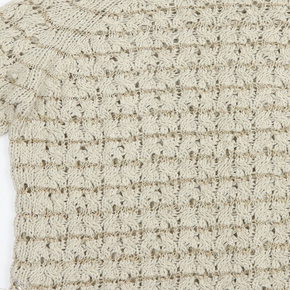 Warehouse Womens Beige Boat Neck  Cotton Pullover Jumper Size 14