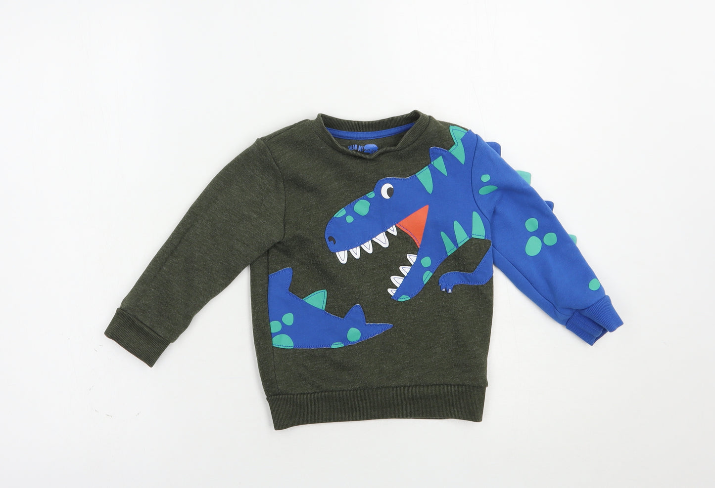 F&F Boys Green  Cotton Pullover Sweatshirt Size 2-3 Years  Pullover - Dino