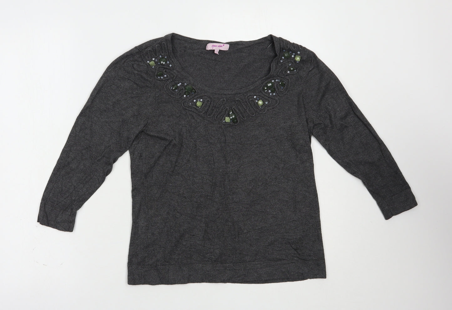 Per Una Womens Grey Boat Neck  Viscose Pullover Jumper Size 12