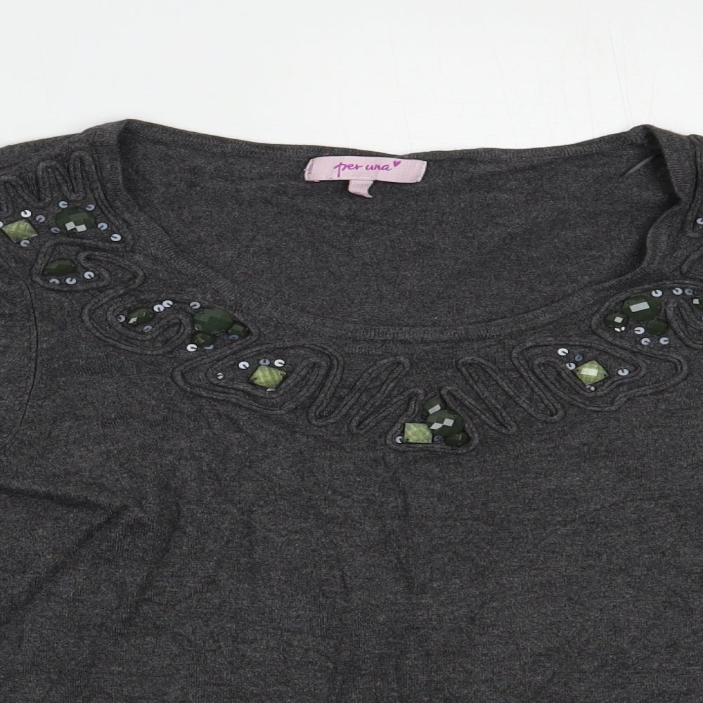 Per Una Womens Grey Boat Neck  Viscose Pullover Jumper Size 12