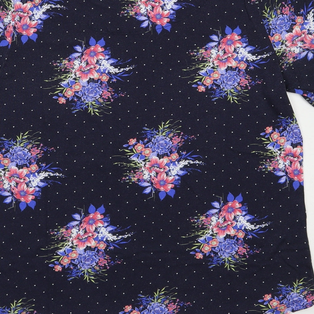 Laura Ashley Womens Blue Floral Cotton Basic T-Shirt Size 10 Crew Neck