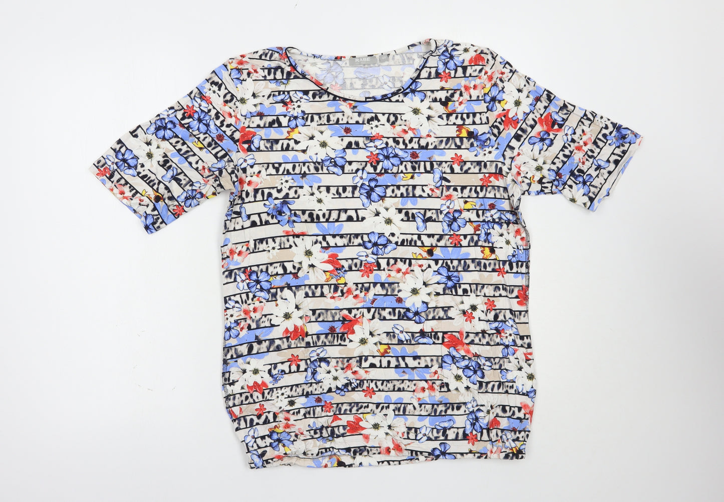 Rabe Womens Multicoloured Floral Cotton Basic T-Shirt Size 16 Boat Neck