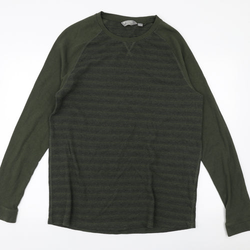 Mountain Warehouse Mens Green Striped Cotton Pullover Sweatshirt Size XL