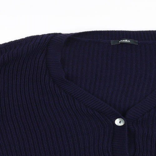 Studio Womens Blue V-Neck  Acrylic Cardigan Jumper Size 12
