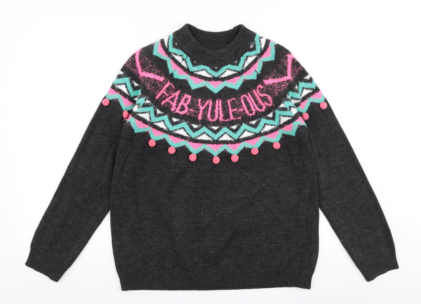 Papaya Womens Multicoloured High Neck  Acrylic Pullover Jumper Size M   - Christmas