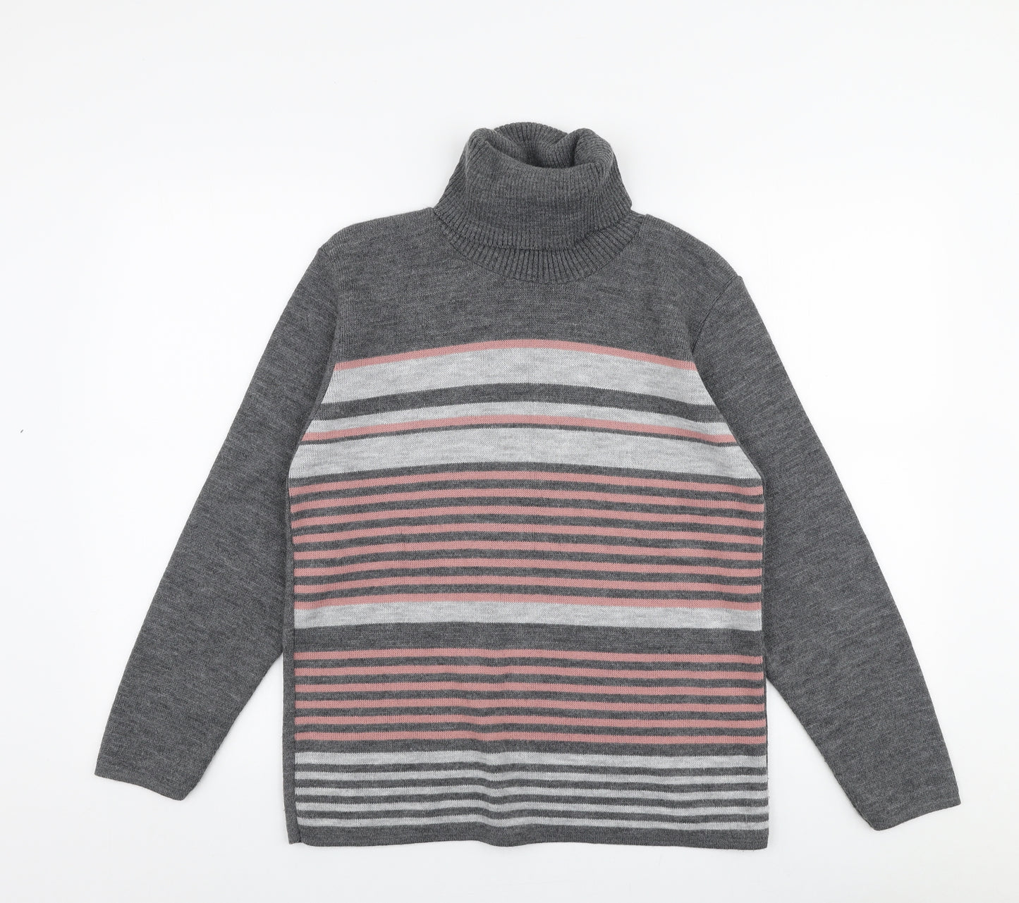 Preworn Womens Multicoloured Roll Neck Striped Acrylic Pullover Jumper Size 10