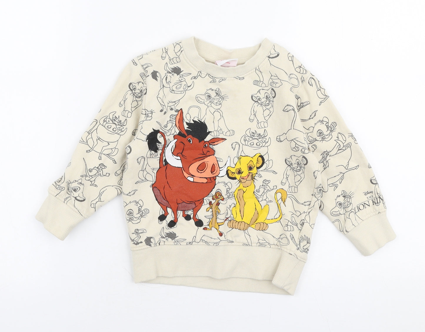 NEXT Boys Beige  100% Cotton Pullover T-Shirt Size 18-24 Months Round Neck Pullover - Lion king Sweater