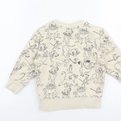 NEXT Boys Beige  100% Cotton Pullover T-Shirt Size 18-24 Months Round Neck Pullover - Lion king Sweater