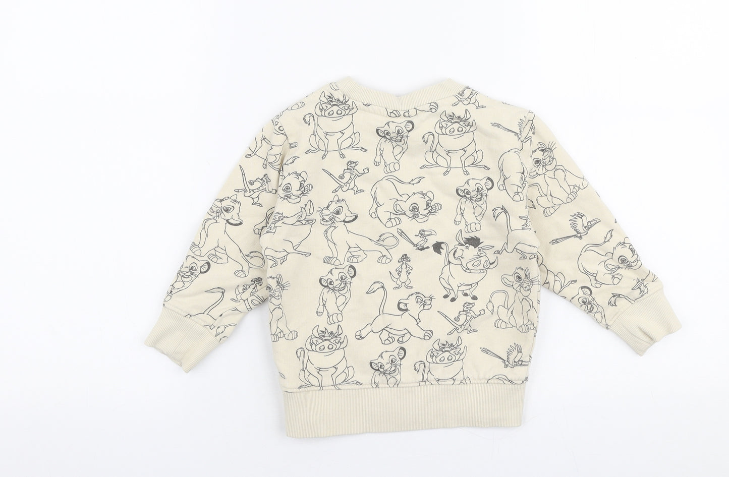 NEXT Boys Beige  100% Cotton Pullover T-Shirt Size 18-24 Months Round Neck Pullover - Lion king Sweater