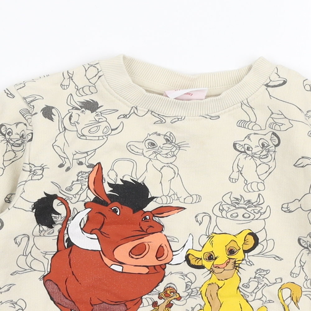 NEXT Boys Beige  100% Cotton Pullover T-Shirt Size 18-24 Months Round Neck Pullover - Lion king Sweater