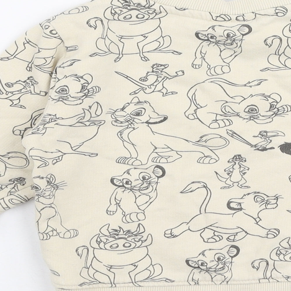 NEXT Boys Beige  100% Cotton Pullover T-Shirt Size 18-24 Months Round Neck Pullover - Lion king Sweater