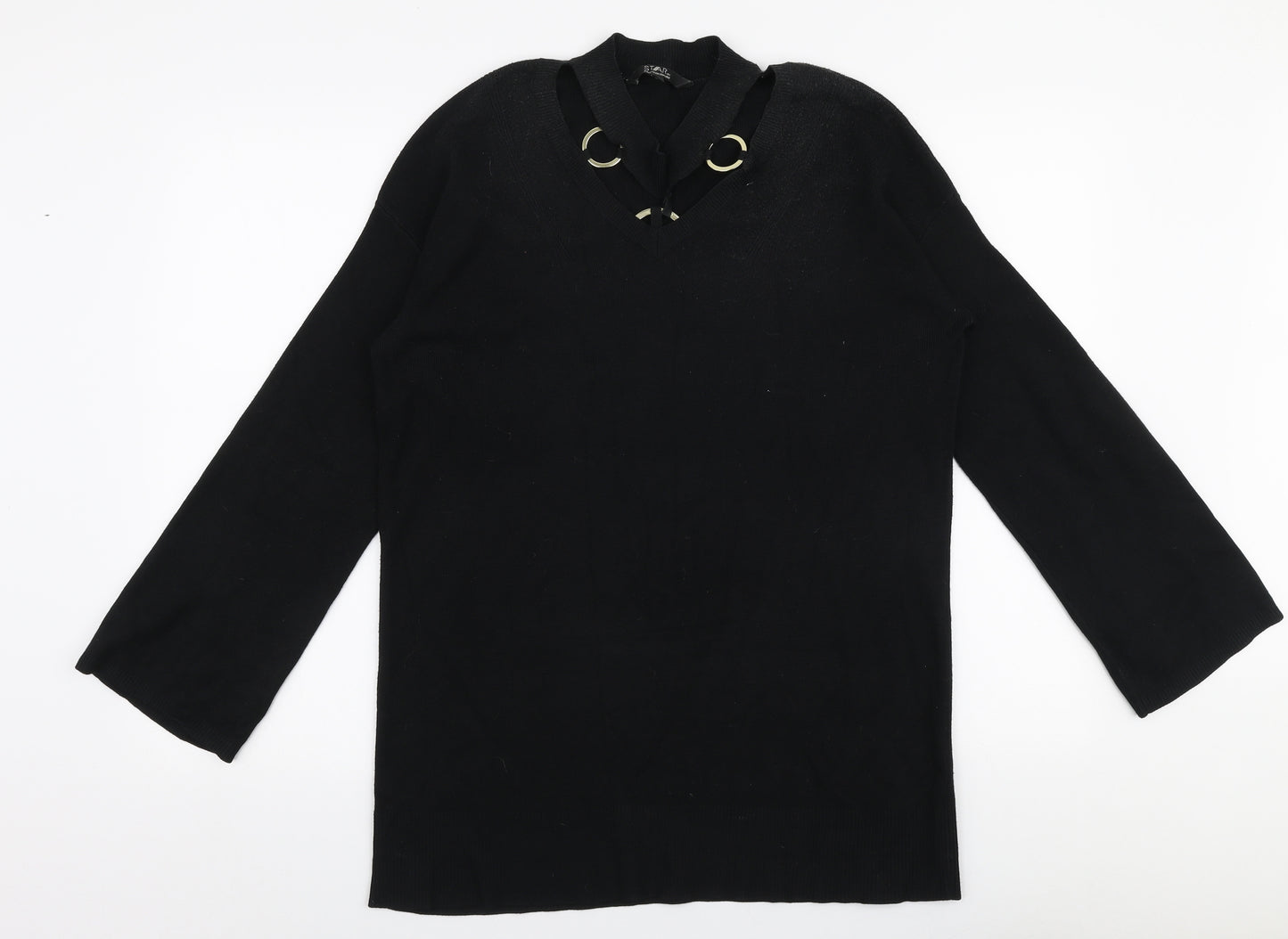 Julien Macdonald Womens Black Round Neck  Viscose Pullover Jumper Size 16