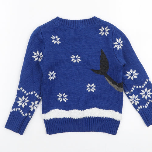 Lily & Dan Boys Blue Round Neck  Acrylic Pullover Jumper Size 3-4 Years  Pullover - Christmas Shark