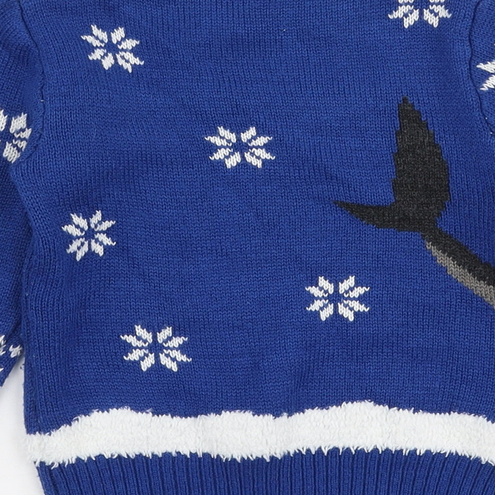 Lily & Dan Boys Blue Round Neck  Acrylic Pullover Jumper Size 3-4 Years  Pullover - Christmas Shark