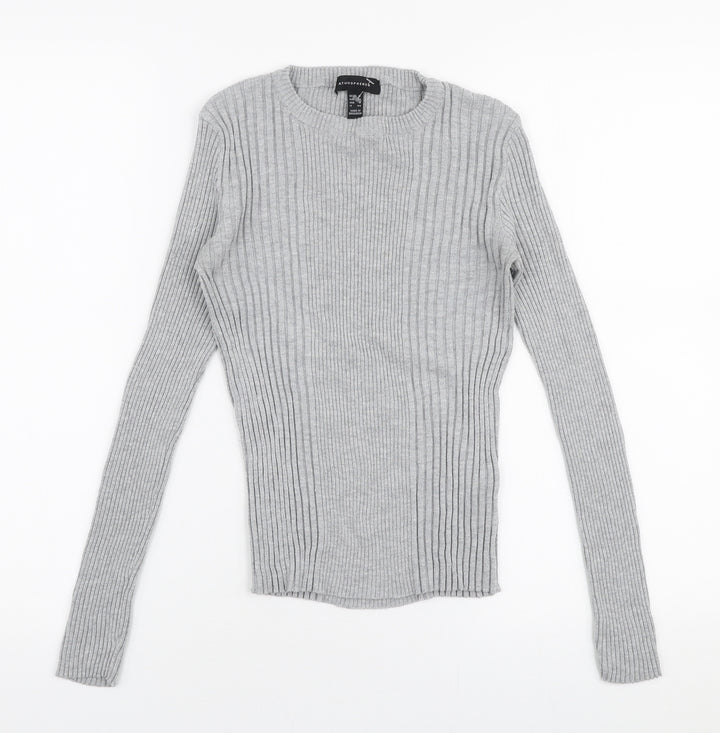 Atmosphere Womens Grey Round Neck  Nylon Pullover Jumper Size 12