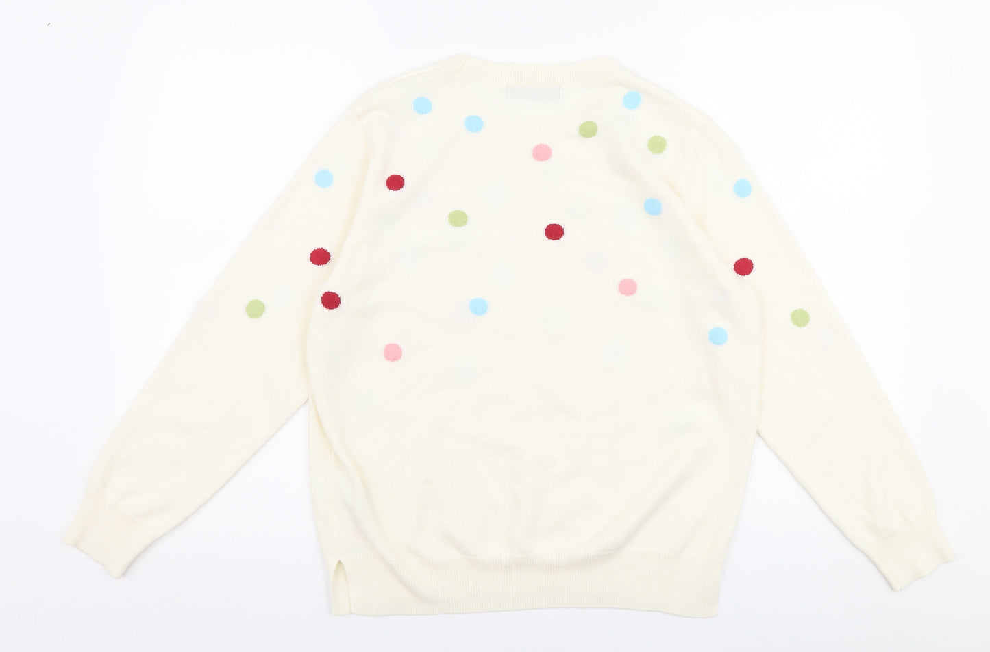 Marks and Spencer Womens Ivory Round Neck Polka Dot Acrylic Pullover Jumper Size 14