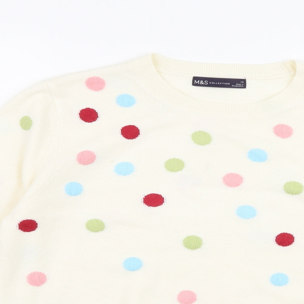 Marks and Spencer Womens Ivory Round Neck Polka Dot Acrylic Pullover Jumper Size 14