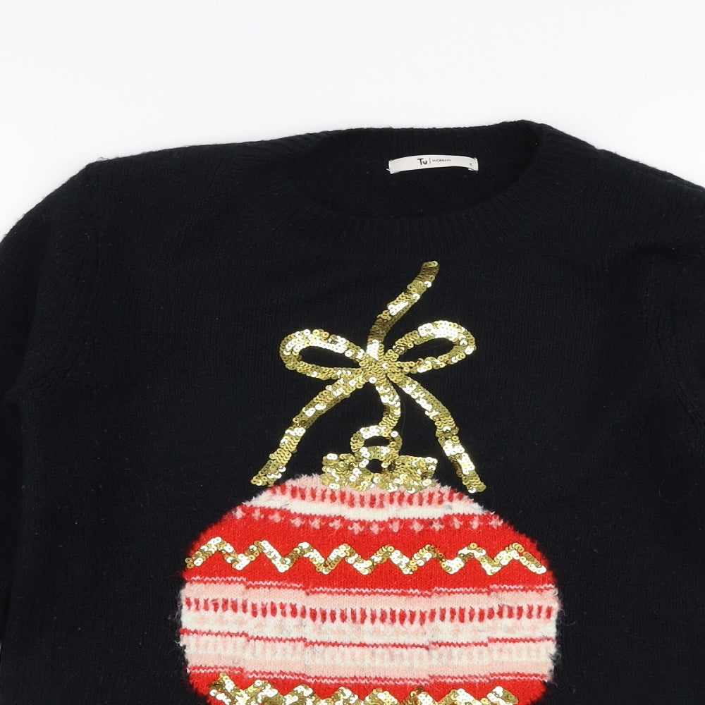 Tu  Womens Blue Round Neck  Acrylic Pullover Jumper Size 8   - Christmas