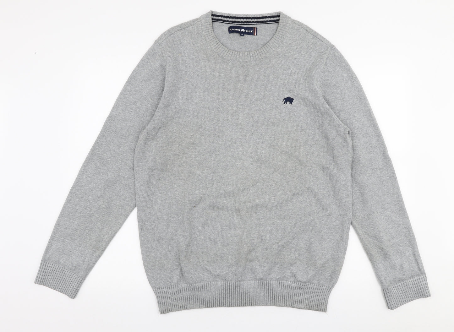 Racing bull Mens Grey Round Neck  Cotton Pullover Jumper Size M