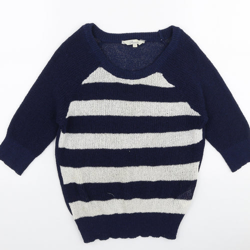Peacocks Womens Blue Round Neck Striped Polyester Pullover Jumper Size S