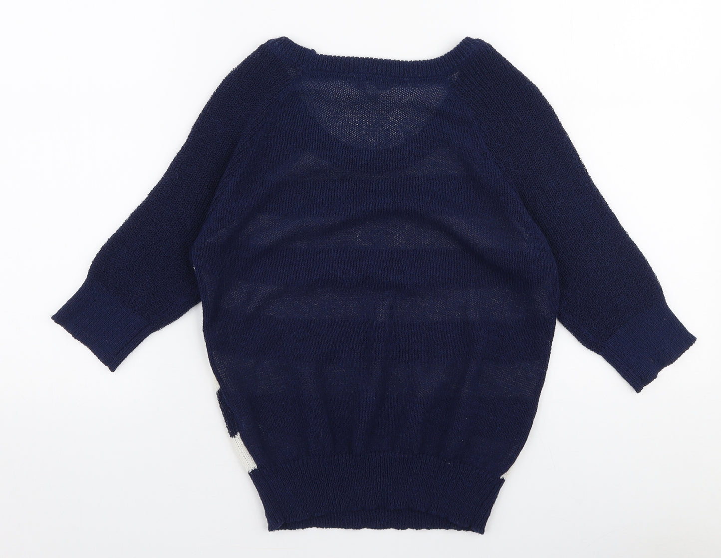 Peacocks Womens Blue Round Neck Striped Polyester Pullover Jumper Size S